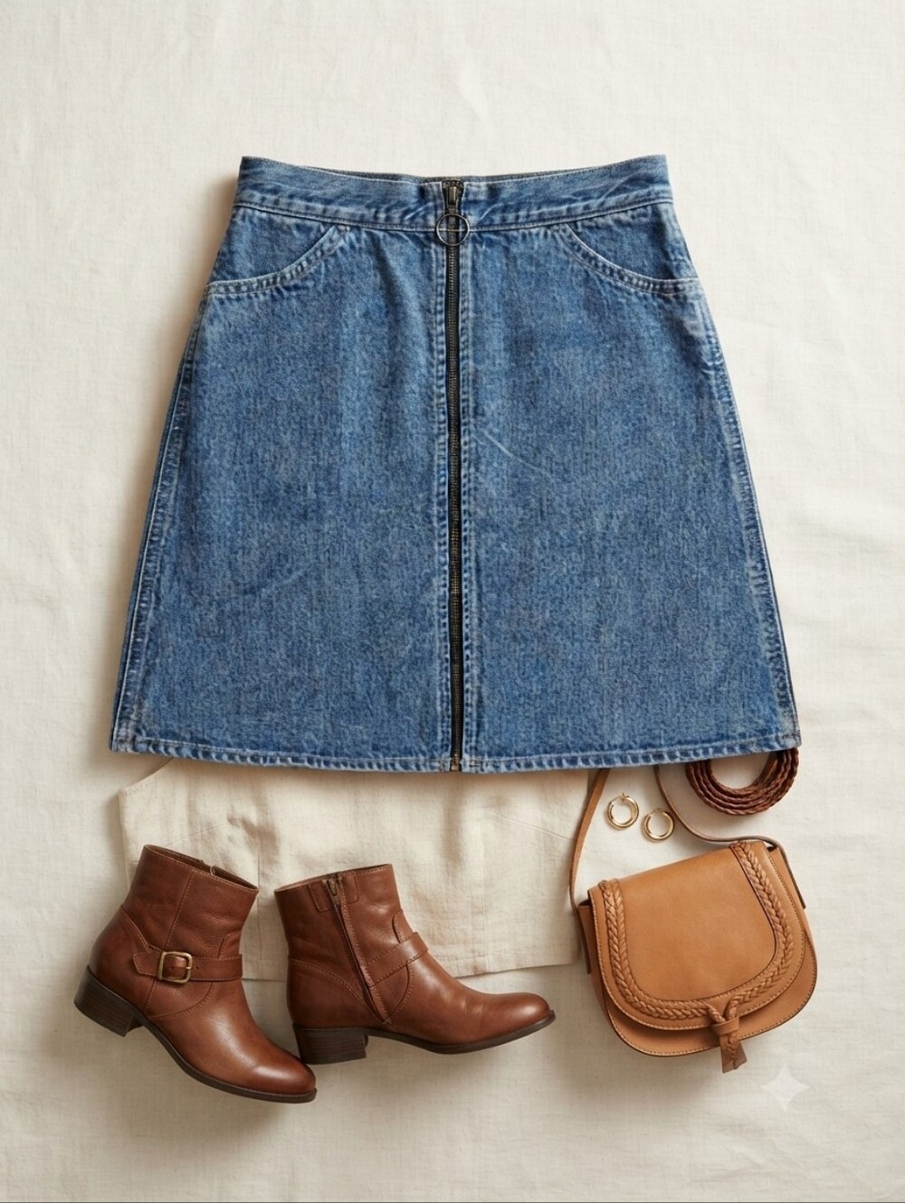 Levis Premium Orange Tab Zipper Front Denim Skirt - Picture 1 of 10